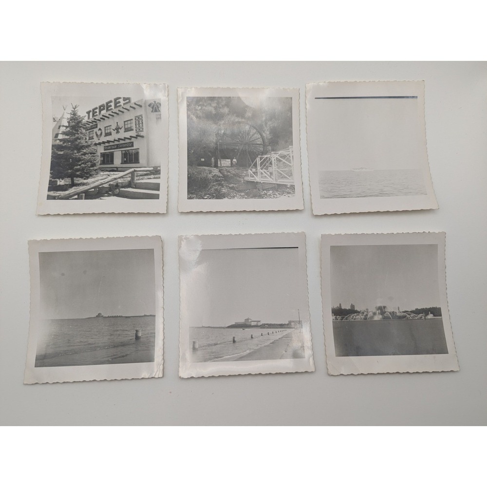 6 Vintage BW Snapshots Tepees Fountain Service Idaho Springs CO Chicago IL 1950s